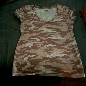 XS PINK, Pink Camo Cotton T-Shirt.